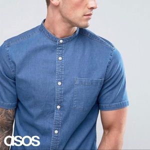 ASOS Slim Denim Grandad Denim Short Sleeve Shirt